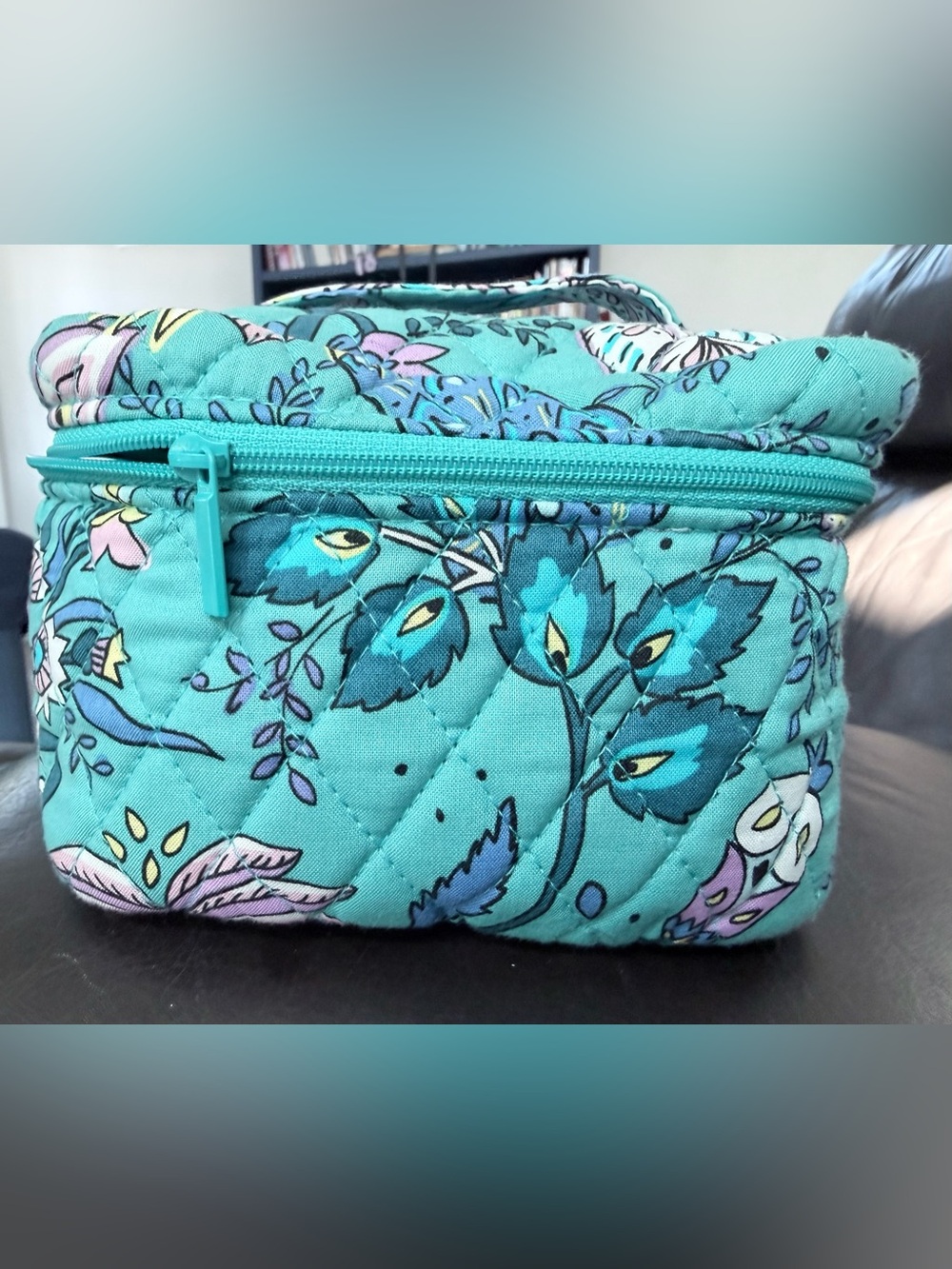 Vera Bradley Teal Quilted Floral Cosmetic Pouch